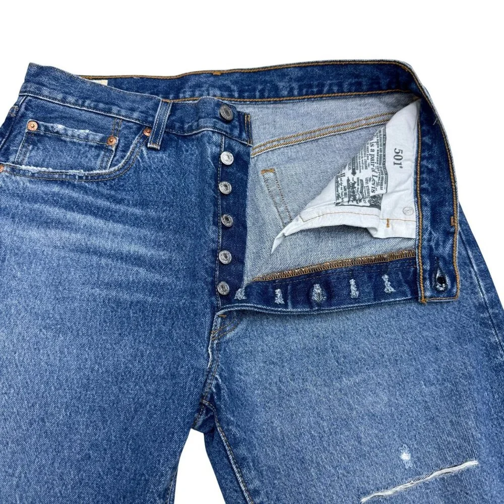 Levi's Premium 501 Womens Blue Jean Pants Distressed Button Fly, Size 31/26 NWT - Picture 4 of 13